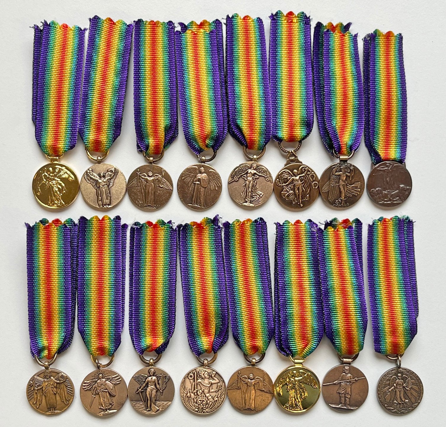 REPRODUCTION WW1 16 Inter-allied Country Victory Medals MINIATURE