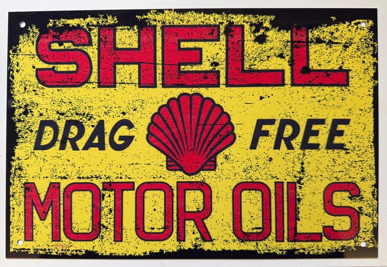 Engine Oil Lettering Reproduction Metal Vintage Style Wall Sign - Shell Motor Oil 10.5 X 7 ...