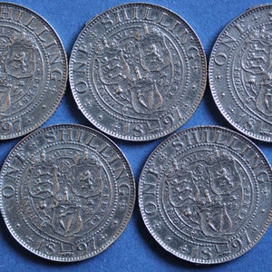 Five 1897 REPRODUCTION Victoria Old Head Shillings Coins [VSCOIN]