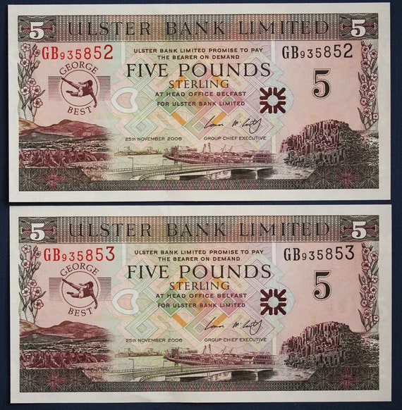 Two 2006 Ulster Bank George Best Five Pound Banknotes Etsy