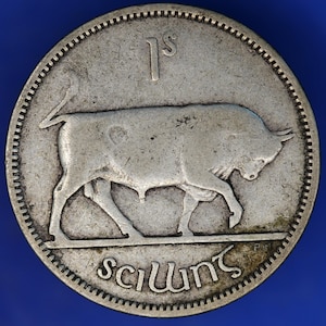 GENUINE 1939 Irish shilling Ireland EIRE coin, 75% silver, Bull Coin [12/24 31599]