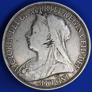 GENUINE British Coin -  1897 Victoria Old Head Crown 5 shillings, 92.5% silver coin  [05/25 32545]
