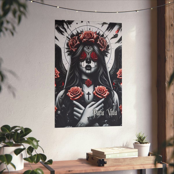 Pura Vida Dark Angel Girl Roses Matte Vertical Poster