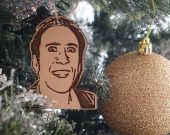Nicolas Cage Ornament / Laser Engraved Wood Ornament / Tree Ornament / St. Nicolas / Nick Cage