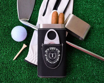 Personalized Leather Cigar Case with Cutter | Engraved Cigar Holder