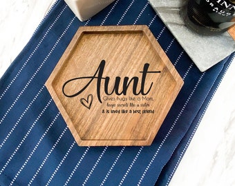 Engraved Wood Jewelry Dish For Best Aunt, Custom Message On Ring Dish For Auntie, Personalized Decorative Centerpiece For Godmother