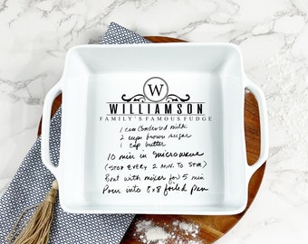 Casserole dish handwritten recipe, personalized casserole pan, baking dish, recipe casserole dish, ceramic, 8X8, 13X9, 11X7 SIZES AVAILABLE