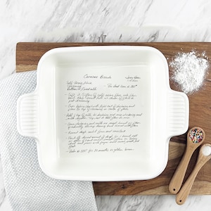 Handwritten Dish with YOUR handwriting |Personalized casserole pan |Favorite Recipe Pan |  engraved baking dish | Display Pie Pan | 8x8 dish