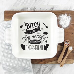 Funny Gift for Baker | Secret ingredient Dish | Ceramic Casserole dish with custom recipe | Stoneware Dish Engraved Design | Etched Dish
