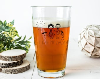Pint Glass with your Child's Drawing Personalised Engraved with Kids Artwork, Dad, Granddad, Uncle gift. Parent present. Personalized