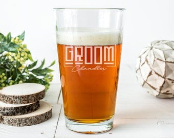 Groom Pint Glass, Groom Beer Glass - Personalized Etched Pint Glass, Free Shipping Available, Groomsmen Gifts, Wedding Favors, Engraved