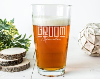 Personalized Groom Beer Pint Glass, Etched Wedding Favor