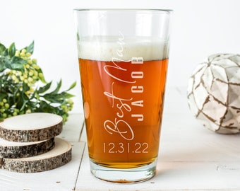 Bridal Party Beer Glass - Personalized Etched Pint Glass, Free Shipping Available, Groomsmen Gifts, Wedding Favors, Custom Engraved Pint