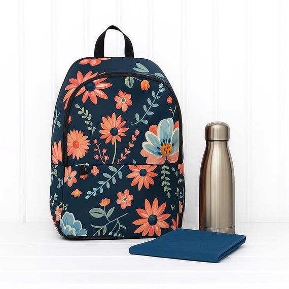 Floral Backpack - Navy Amazon.com | Leaper Water-resistant Floral Laptop Backpack  main image 2