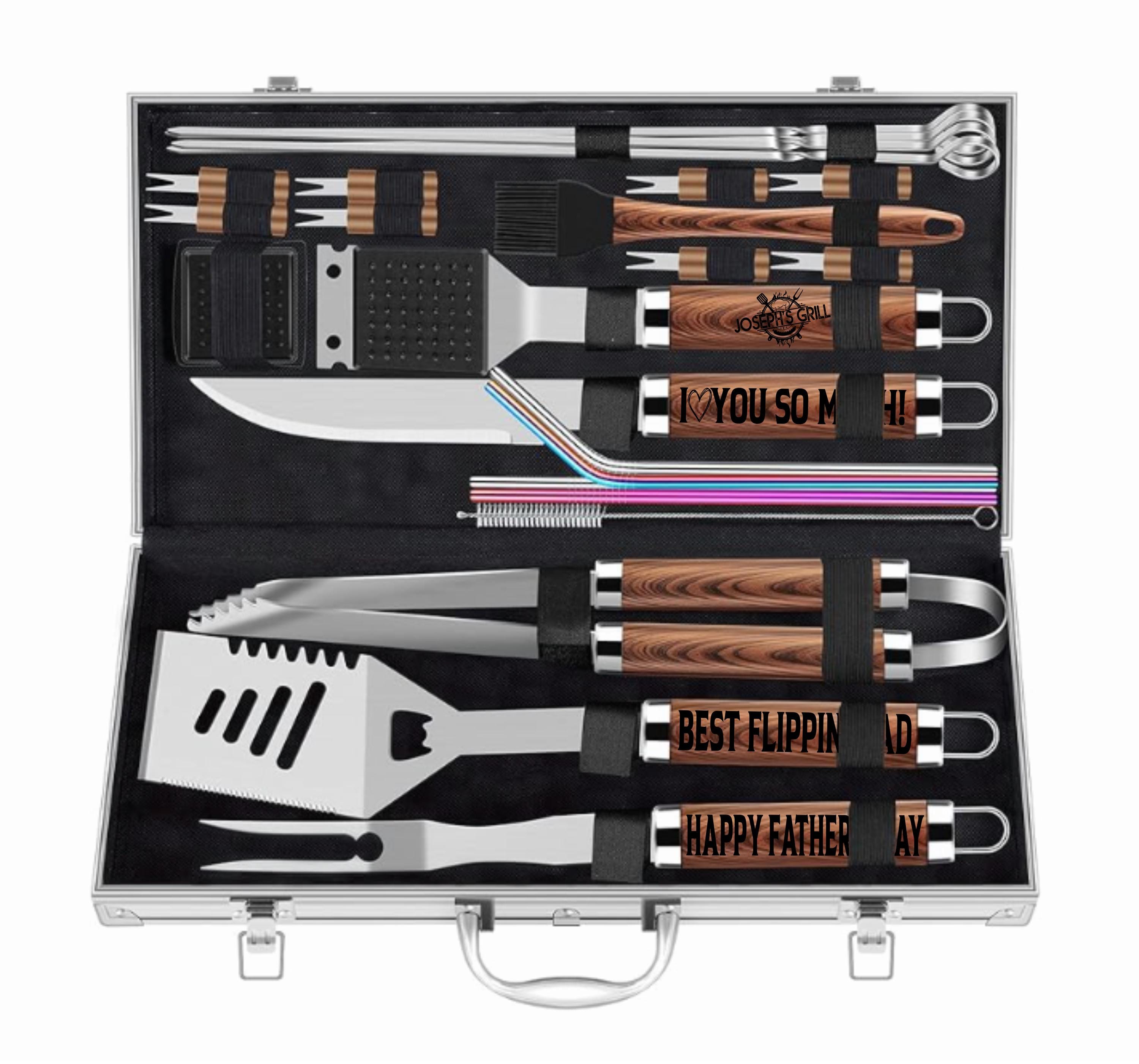 Custom Grilling Tools Custom Engraved BBQ Tool Set, 26pc Stainless Steel Grill Kit ...