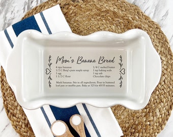 Engraved Bread Pan | Hand written recipe | Recipe Pan |  engraved baking dish | Display Pie Pan | Great for Banana Bread and Meat Loaf