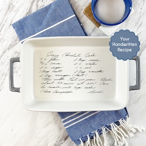 Personalized Casserole Dish with handwritten recipe engraved