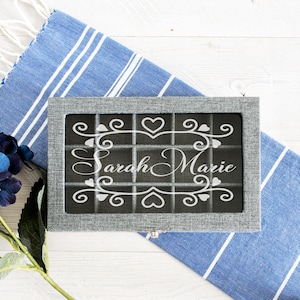 Personalized Jewelry box with custom engraving |  Glass Top Jewelry Box | Custom Gift for women | Multiple Compartment Jewelry Case for her