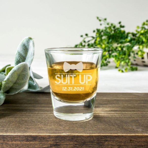 Suit Up shot glass | bachelor party shot glass | groomsman shot glasses Personalized | Fathers Day