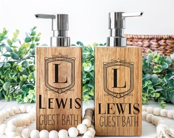 Personalized Wood Soap and Lotion Dispensers | Laser Engraved gift for new home | Kitchen and Bathroom Decor | Farmhouse | Rustic