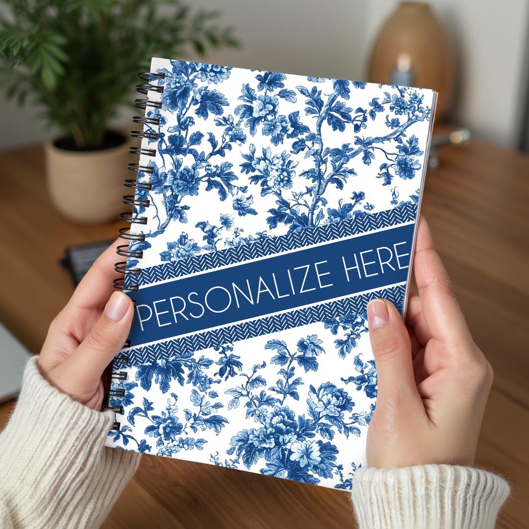 Personalized Blue Floral Spiral Notebook | Custom Name Journal for Work ...
