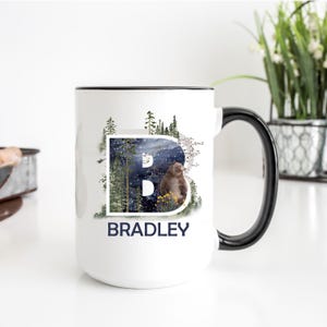 Custom Initial Mug | Forest Animal, Monogram Mug | Manly Gift