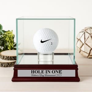 Personalized Hole in One Golf Ball Display Case | Father&#39;s Day Gift | Glass Trophy Holder with Custom Text for Golf Lovers