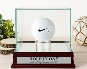 Personalized Hole in One Golf Ball Display Case | Father's Day Gift | Glass Trophy Holder with Custom Text for Golf Lovers