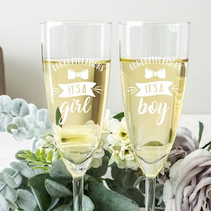 Gender reveal party toasting flutes | champagne glasses for baby shower | Fathers Day