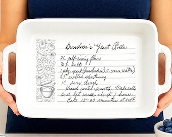 Handwritten Recipe Baking Dish – Custom Family Keepsake Gift, Personalized Casserole Pan