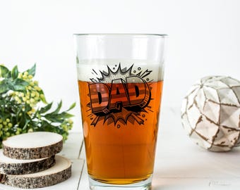 Engraved Comic Style Pint Glass, USA Flag Design, Father's Day Gift