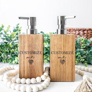 Custom Name | Wooden Hand Soap & Hand Lotion Dispensers | Set of 2 | Personalized Dispensers | Soap Set | Hand Cream Soap | Laser Engraved