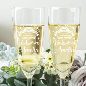 Personalized graduation toasting glasses | celebration flutes |  engraved champagne glasses | Fathers Day
