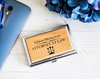 Personalized Business Card Holder for Attorney or Lawyer | Custom Business Card Holder | Engraved Business Card Holder | Wood Card Holder