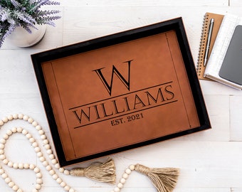 Engraved Wood Serving Tray with Happy Couple’s Names and Wedding Date | Custom Wedding Gift | Serving Tray with Handles | Fathers Day