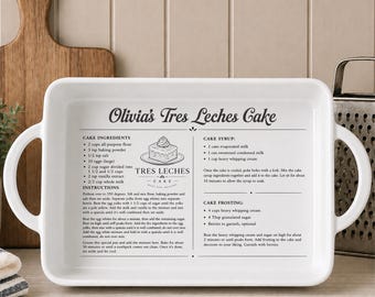 Custom Handwritten Recipe Baking Dish, Engraved Ceramic Casserole Pan with Handles