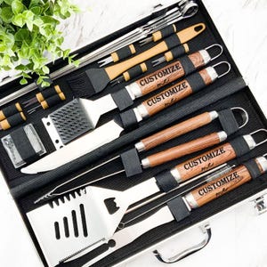 Father&#39;s Day Stainless Steel BBQ Set | Engraved Gift Set | BBQ Grill Set | Personalized | Valentines Day | Fathers Day