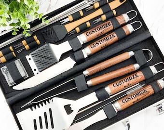 Father&#39;s Day Stainless Steel BBQ Set | Engraved Gift Set | BBQ Grill Set | Personalized | Valentines Day | Fathers Day