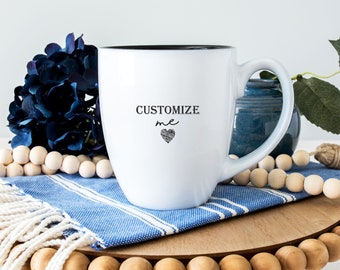 Personalized Bistro Mug | Large 16 ounce mug | 16oz | Curved Mug with handle | High gloss mug |Gift for her | Gift for Him