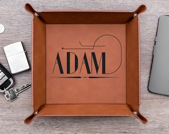 Personalized Vegan Leather Valet Tray | Engraved Catchall Gift