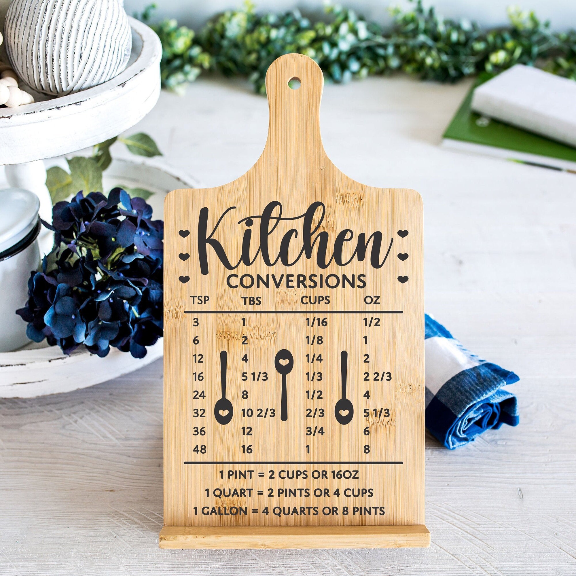 Custom Cookbook Stand With Kitchen Conversions Engraved Into Etsy