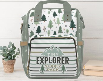Tiny Explorer Diaper Backpack | Outdoor Baby Bag with Forest Tree Print | Hiking Travel Backpack for Toddlers & Adventure Parents