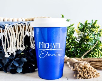 Personalized Latte Coffee Mug | Engraved Ceramic Cup with Lid