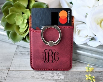 Card Wallet With Ring | Personalized Leather Phone Wallet | Personalized | Valentines Day | Fathers Day