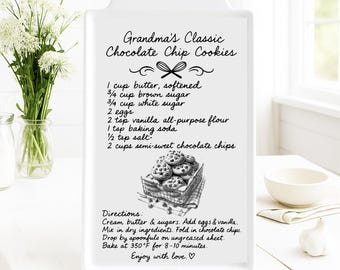 Custom Handwritten Ceramic Platter - Grandma’s Chocolate Chip Cookie Recipe Engraved Platter – Family Heirloom Baking Gift