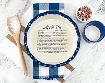 Personalized Pie Plate | Hand written recipe | Favorite Recipe Pan |  engraved baking dish | Display Pie Pan | Bridal shower gift | 9 inch