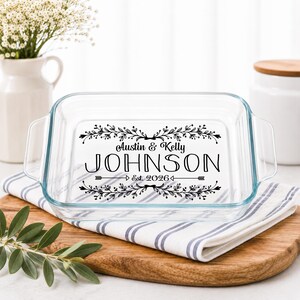 Personalized Casserole Dish Pyrex Baking Dish Engraved Name  Present Mother's Day Wedding Gift Bridal Shower Glass CoupleChristmas