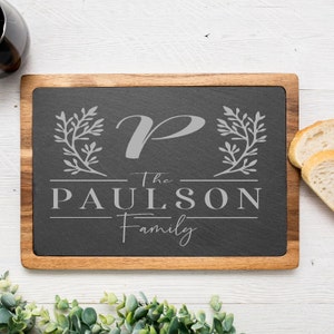 Custom Laser Engraved Acacia Wood and Slate Cutting Board | Personalized Acacia Wood & Slate Serving Board | FREE SHIPPING | Christmas |