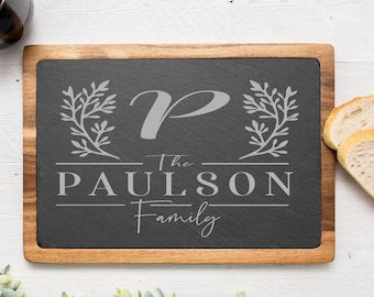 Custom Laser Engraved Acacia Wood and Slate Cutting Board | Personalized Acacia Wood & Slate Serving Board | FREE SHIPPING | Christmas |