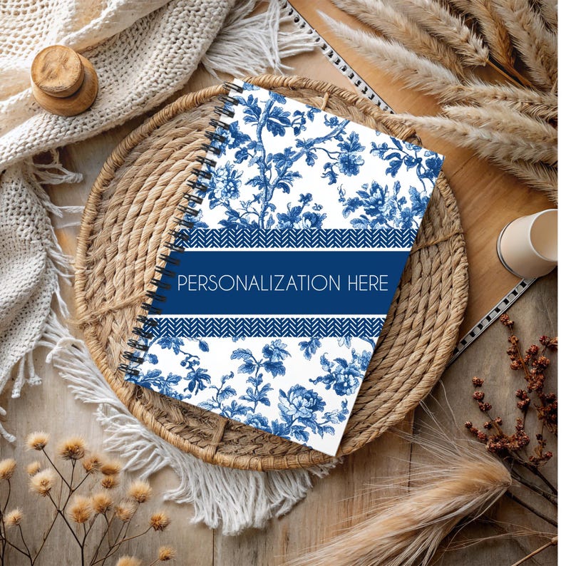 Personalized Blue Floral Spiral Notebook | Custom Name Journal for Work ...